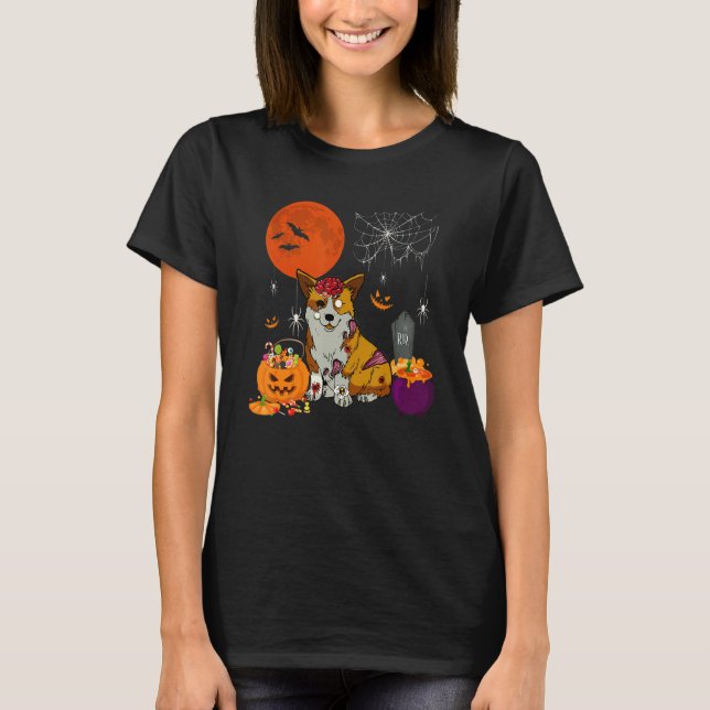 T-shirt Halloween Corgi Chien Effrayant Costume Zombie Can (Devant)