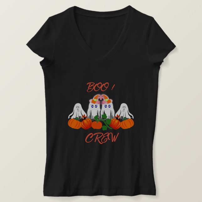 T-shirt Halloween Costume BOO Crew Citrouille Patch Éffray (Design devant)
