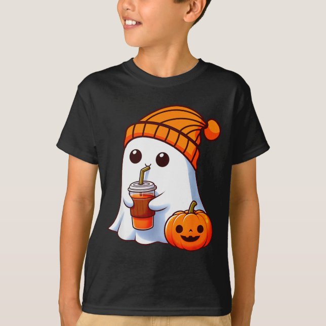 T-shirt Halloween Costume Ghost Drinking Pumpkin Men Women (Devant)