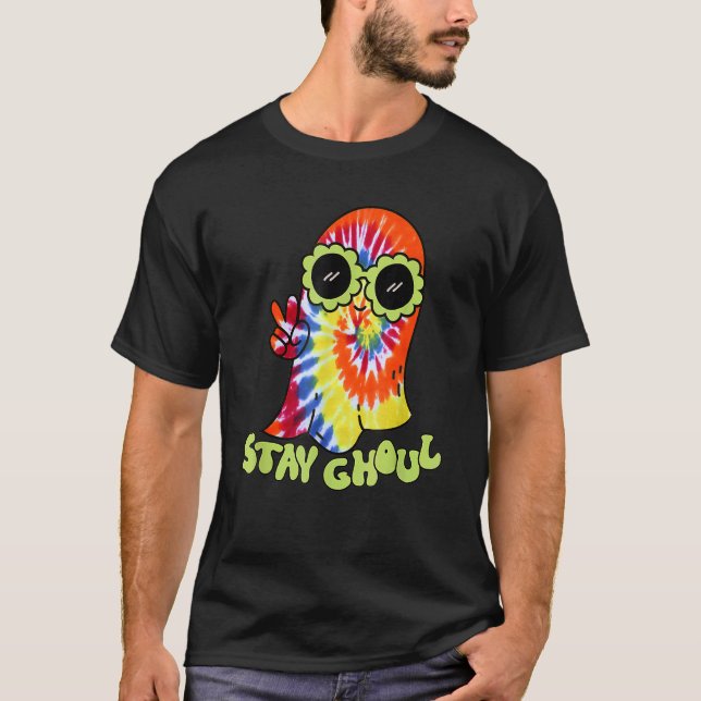 T-shirt Halloween Costume Groovy Ghost Stay Ghoul Tie Dye  (Devant)