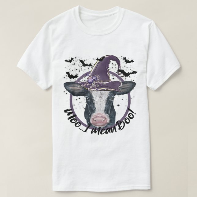T-shirt Halloween Cow Heifer Moo Je veux dire Boo Highland (Design devant)