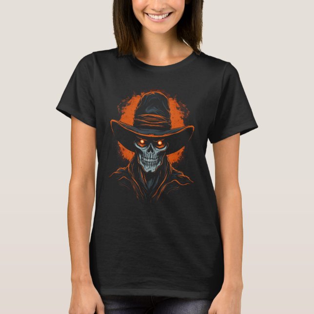 T-shirt Halloween Cowboy Crâne Western Pays Éffrayant Ghos (Devant)