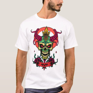 T-shirt Halloween crâne démon - Tatouage coloré Art