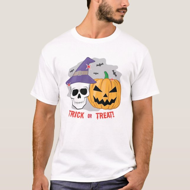 T-shirt Halloween crâne Éffrayant et Citrouille - Tricoter (Devant)