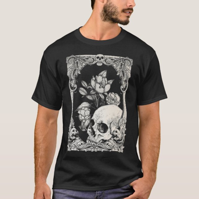 T-shirt Halloween Crâne Pastel Goth Fleur gothique Floral  (Devant)