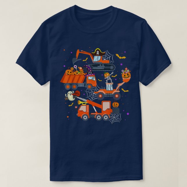 T-shirt Halloween Crane Truck Construction Pumpkin Toddler (Design devant)