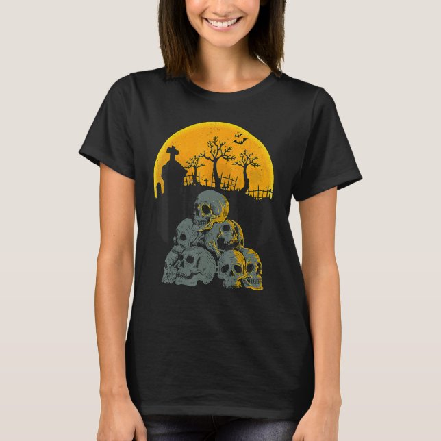 T-shirt Halloween Crânes Tête Lune Skeleton Costume Enfant (Devant)