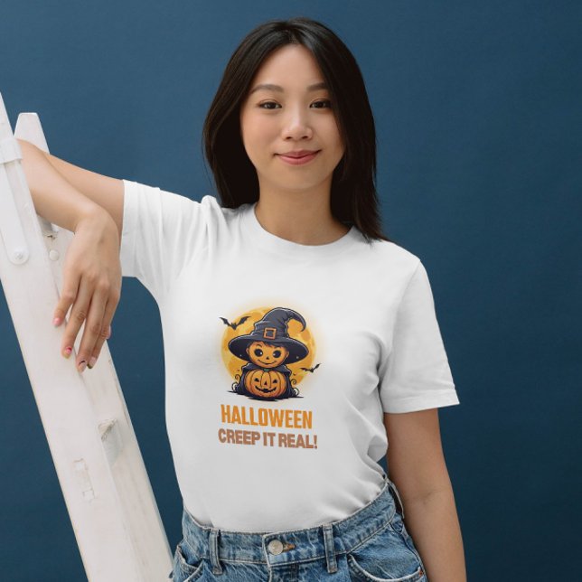 T-shirt Halloween Creep It Real Citrouille & Witch Womens (Creep It Real this Halloween with this fun women's tee!)