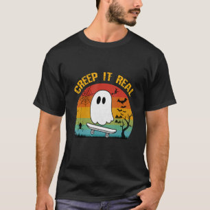 T-shirt Halloween Creep It Real Retro Skateboard Ghost