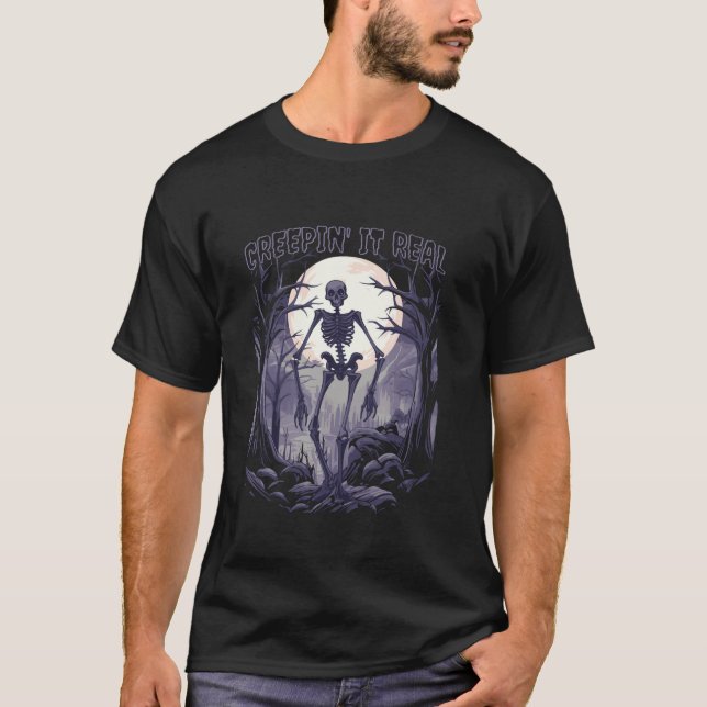 T-shirt Halloween Creepin It Real Éffrayant Skeleton Haunt (Devant)