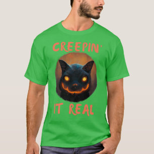 T-shirt Halloween Creepin' It Real Jack o Lantern Cat