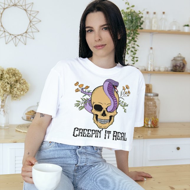 T-SHIRT HALLOWEEN CREEPIN' IT REAL SKULL & SNAKE (Créateur téléchargé)