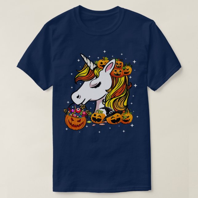 T-shirt Halloween Cute Candy Corn Unicorn Halloween Pumpki (Design devant)