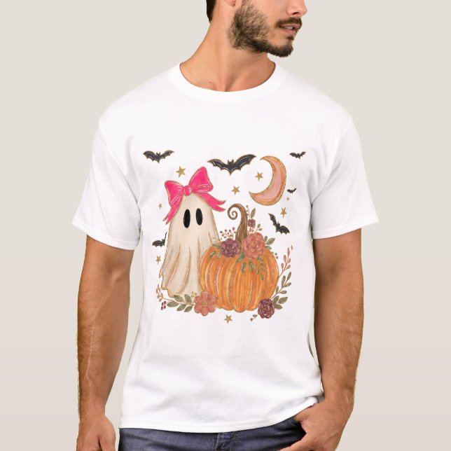 T-shirt Halloween Cute Ghost Arc Rose (Devant)