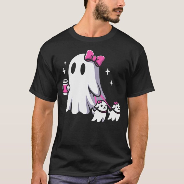 T-shirt Halloween Cute Ghost Walking Dog Spooky Pink Coque (Devant)