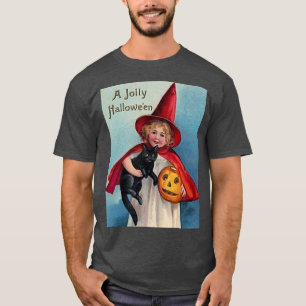 T-shirt Halloween Cute Girl Chat Noir Jack O'Lantern Vinta