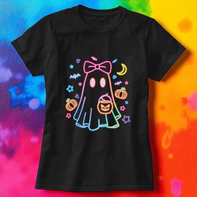 T-shirt Halloween Cute Neon Ghost Black (Créateur téléchargé)