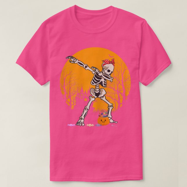 T-shirt Halloween Dabbing Skeleton Costume Enfants Filles  (Design devant)