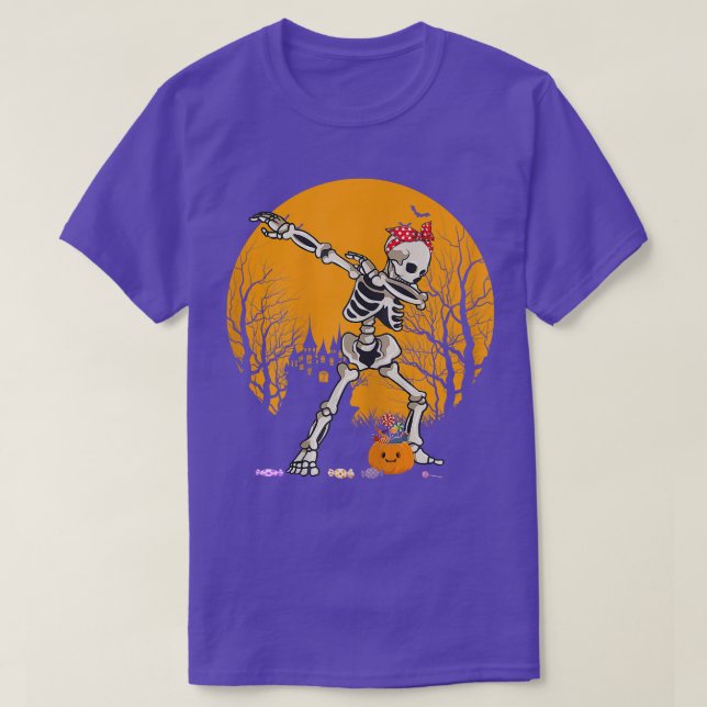 T-shirt Halloween Dabbing Skeleton Costume Enfants Filles  (Design devant)
