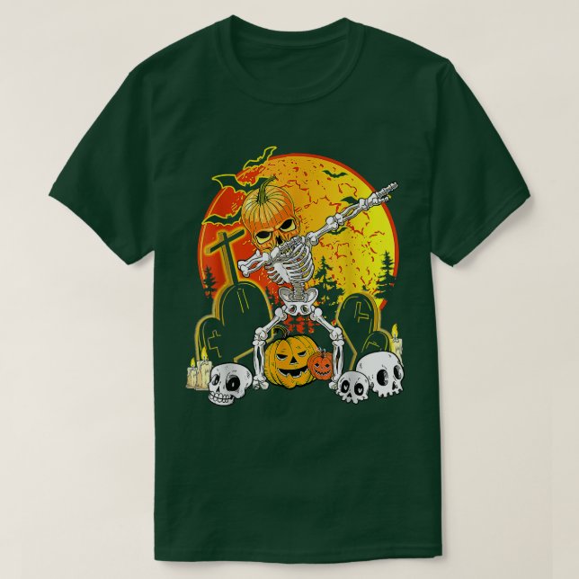 T-shirt Halloween Dabbing Skeleton Jack O' Lantern Boys Ki (Design devant)