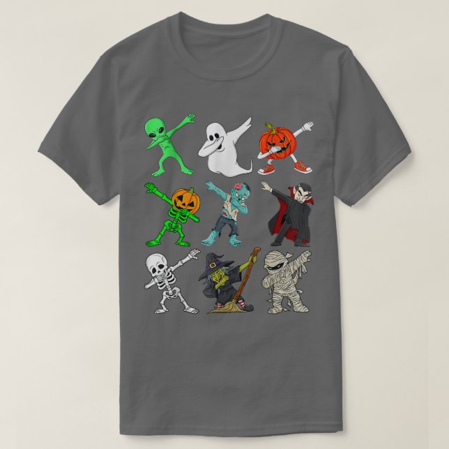 T-shirt Halloween Dabbing Skeleton sorcière et monstres Fu (Design devant)