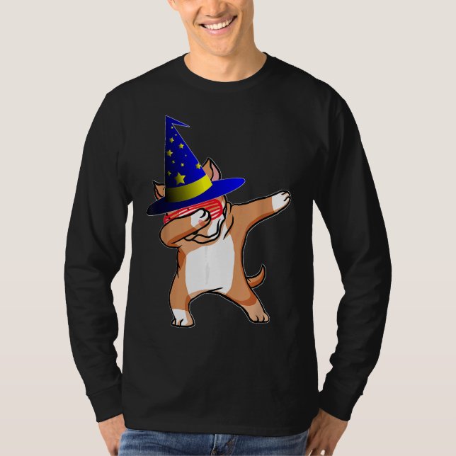 T-shirt Halloween Dabbing Wizard Pitbull Puppy Chien sorci (Devant)