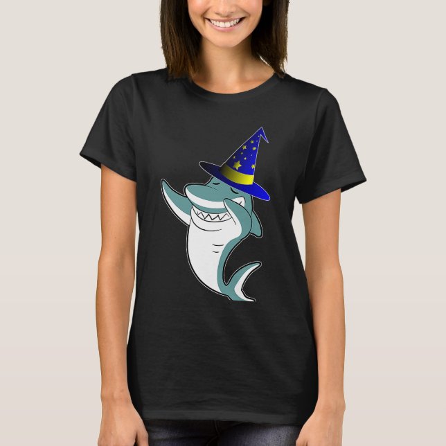 T-shirt Halloween Dabbing Wizard Shark Magic Witch Casquet (Devant)