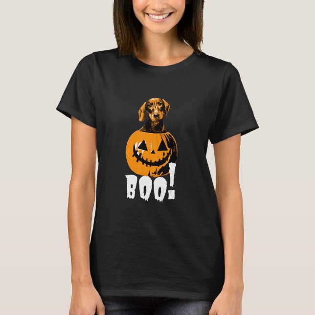 T-shirt Halloween Dachshund Dog Halloween Pumpkin Boo (Devant)