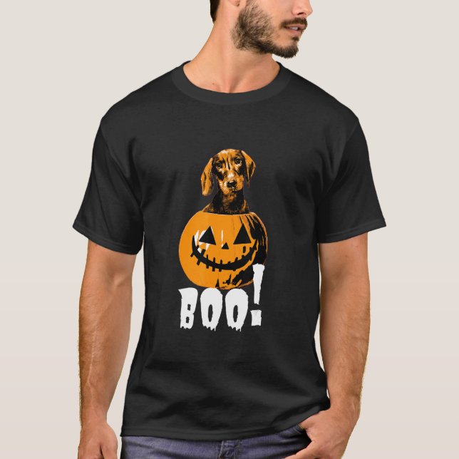 T-shirt Halloween Dachshund Dog Halloween Pumpkin Boo (Devant)