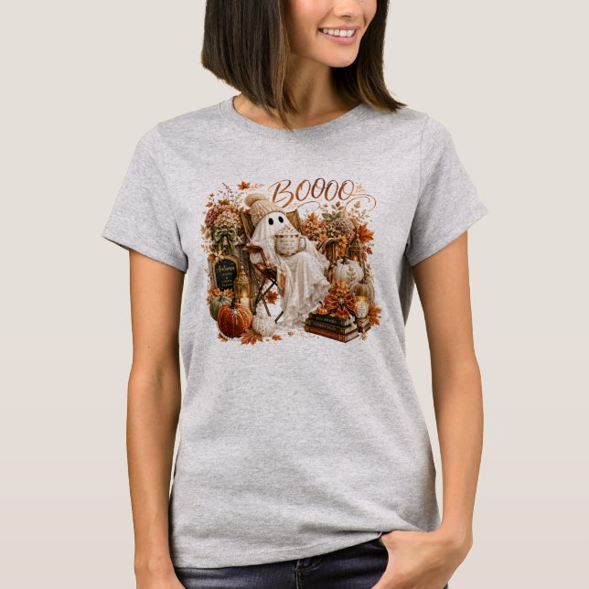 T-shirt Halloween d'automne Fantôme Mignon Hou (Devant)