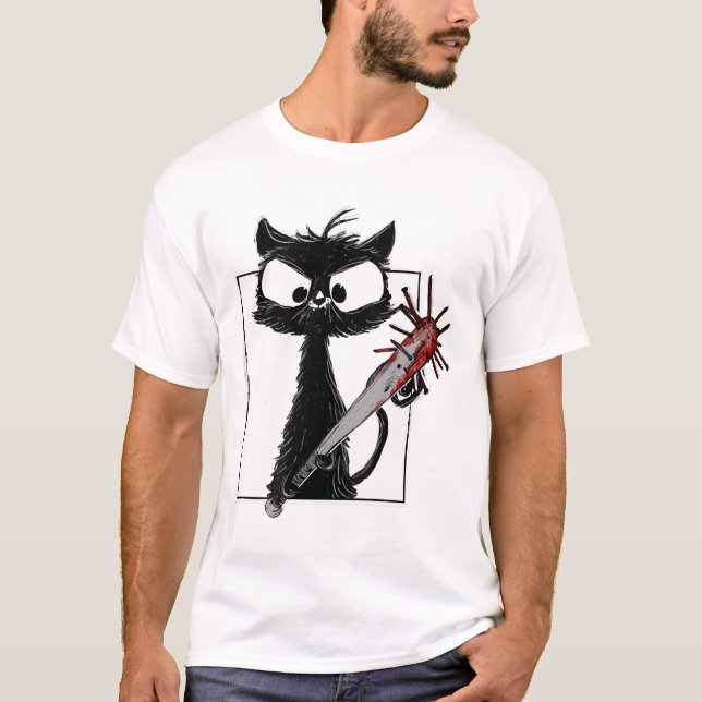 T-shirt Halloween de baseball de chat noir (Devant)