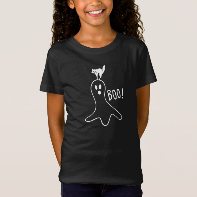 T-Shirt Halloween de chat fantôme Boo (Devant)