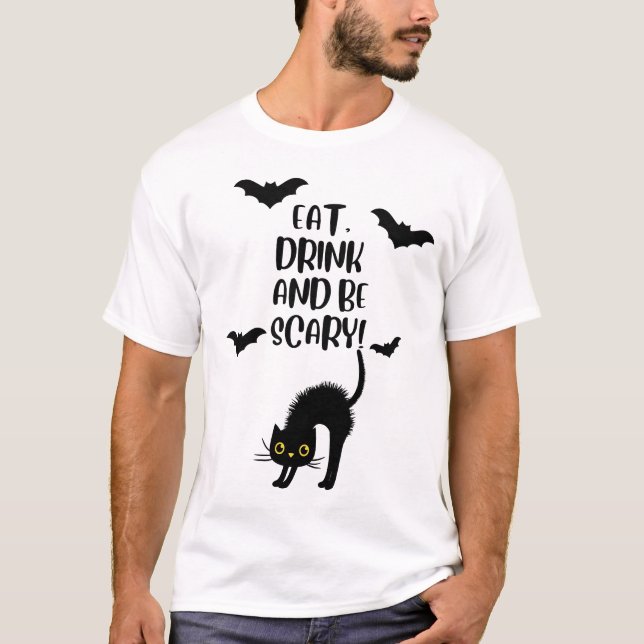 T-shirt Halloween de chat noir (Devant)