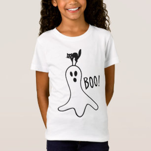 T-Shirt Halloween de chat noir de fantôme de Boo