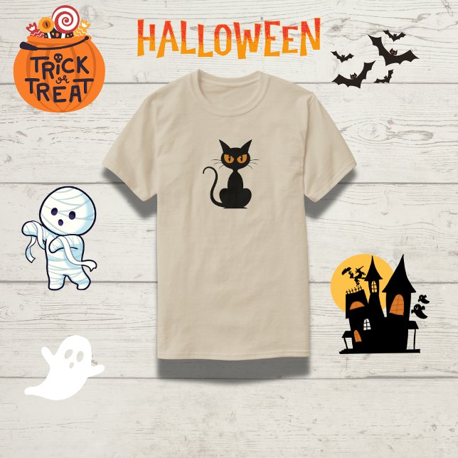 T-shirt Halloween de chat noir orangé (Créateur téléchargé)