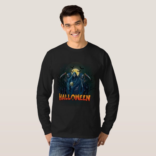 T-shirt Halloween de nuit squelette effrayant, Mon humeur  (Devant entier)