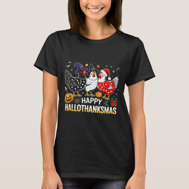 T-shirt Halloween de poulet Thanksgiving drôle Joyeux Hall (Devant)