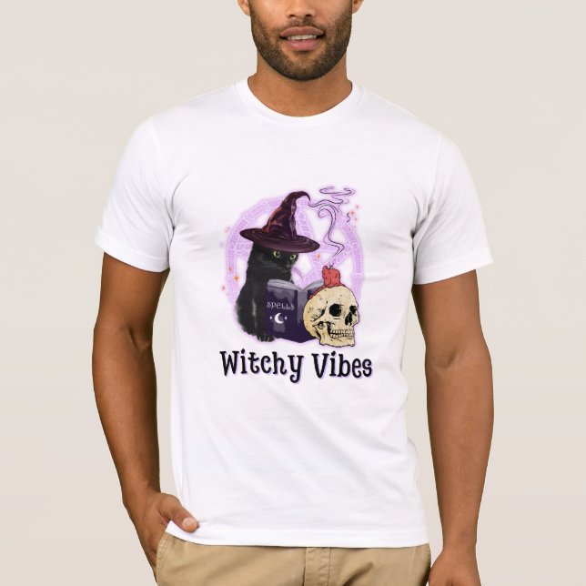 T-shirt Halloween de sorcière de chat noir (Devant)