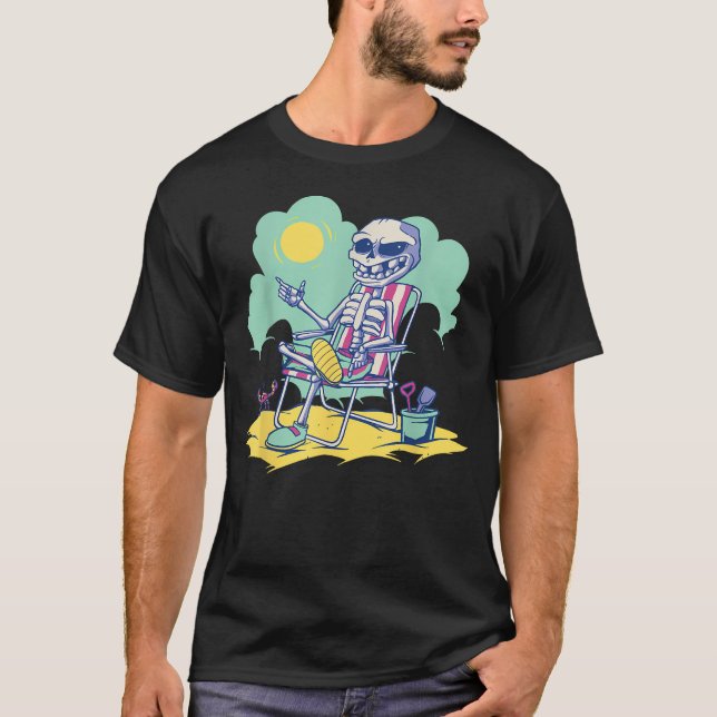 T-shirt Halloween d'été Squelette Plage Soleil Summerween (Devant)