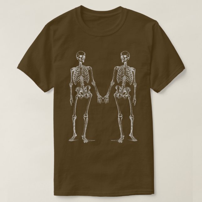 T-shirt Halloween, Deux Skeletons Tenant Les Mains  (Design devant)
