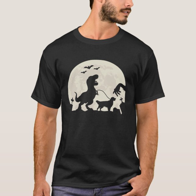 T-shirt Halloween Dinosaur Marcher Golden Retriever (Devant)