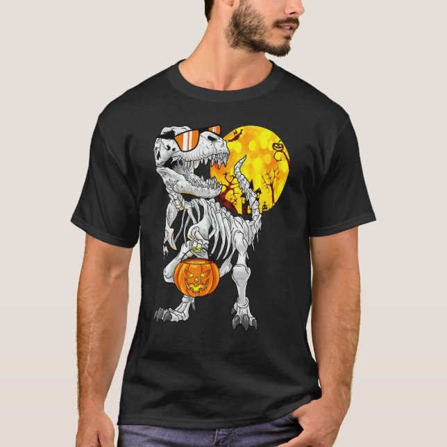 T-shirt Halloween Dinosaur Rex Skeleton Scary Boys Kids Te (Devant)