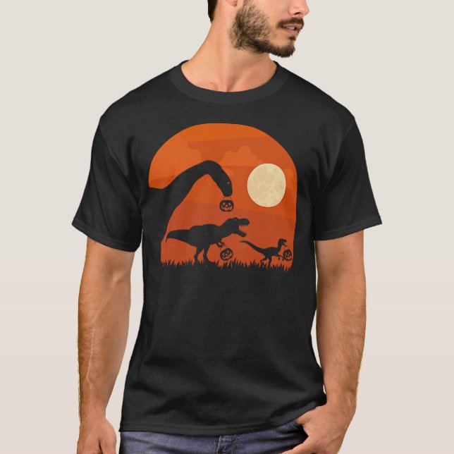 T-shirt Halloween Dinosaur Shirt T-Rex Pumpkin Gift Kids (Devant)