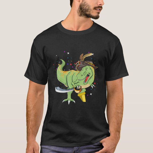 T-shirt Halloween Dinosaur T Rex Pirate (Devant)