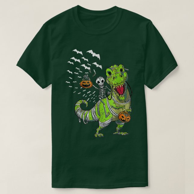 T-shirt Halloween Dinosaur T Rex Skeleton Scary BoysTeens  (Design devant)
