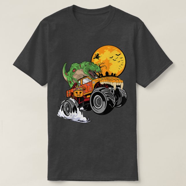 T-shirt Halloween Dinosaur Zombie Monster Truck Boys Toddl (Design devant)