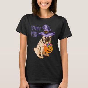 T-shirt Halloween drôle carlin sorcière douce ou déguiseme