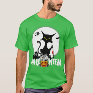 T-shirt Halloween drôle Chat Citrouille Lune nuit