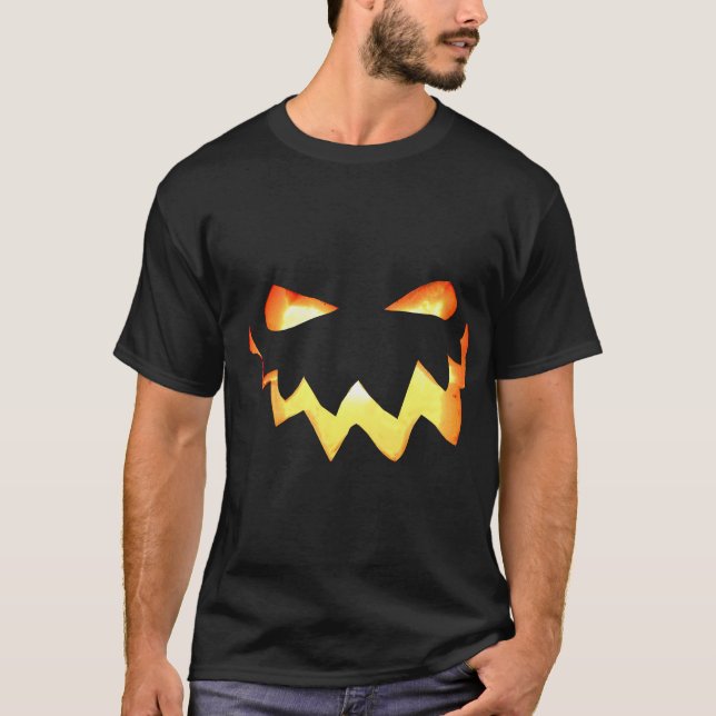 T-shirt Halloween Éffrayant brillant visage Citrouille noi (Devant)