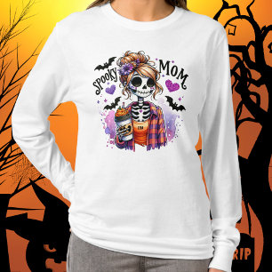 T-shirt Halloween Éffrayant Maman Skeleton Messy Bun Custo